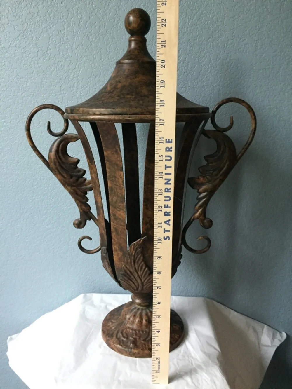 Large METAL Decorative VASE Size: 23 in TALL x 16 in WIDE Unbranded STAGING Use